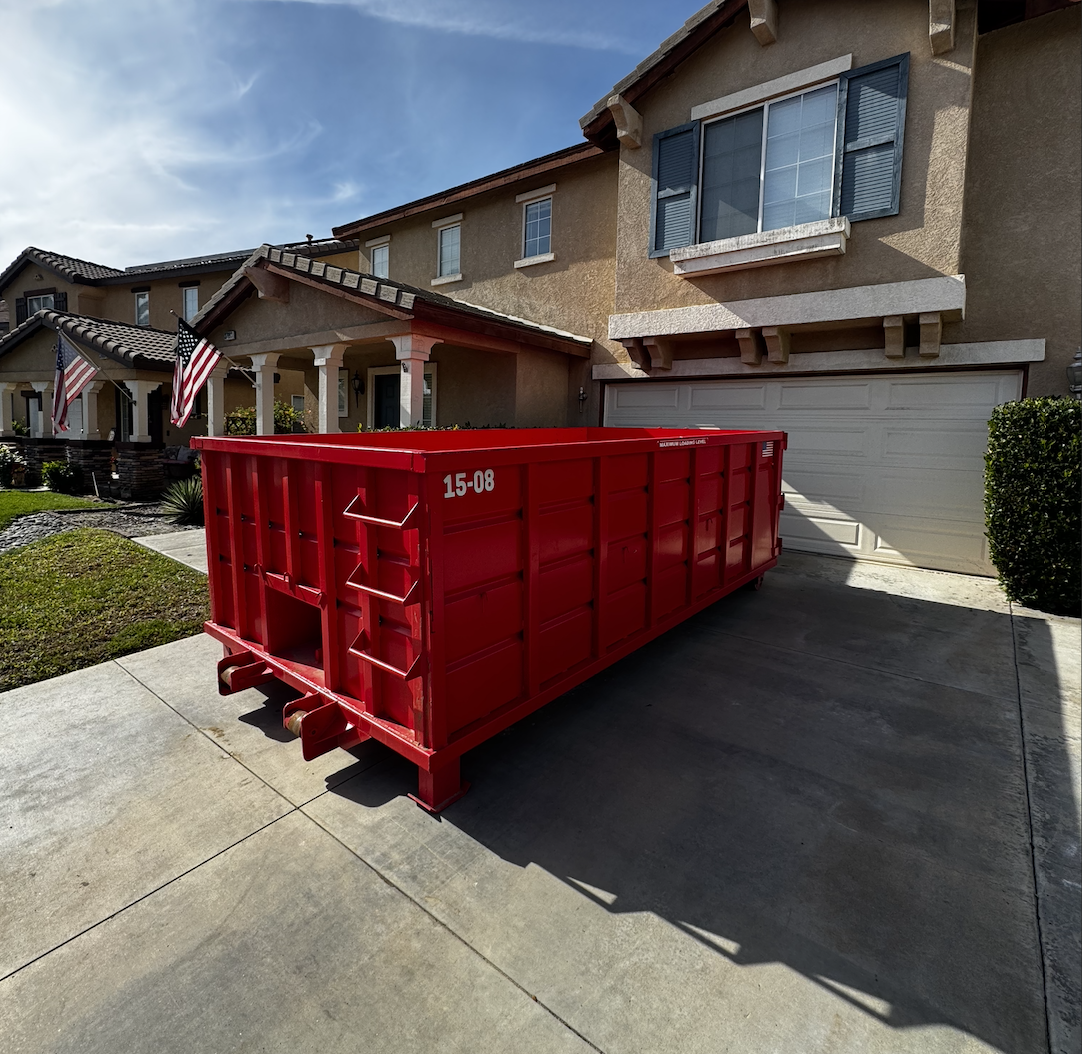 15 yard residential dumpster rental in driveway near Murrieta, CA